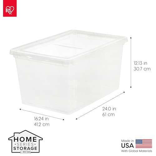 IRIS USA 6-Pack Storage Bins with Lids, 58 Quart, Clear Stackable Containers Box Organize Shoes Closet Shelves Clothes Blankets Towels - BPA-Free Plastic - size: 58 Qt, style: 6 Pack