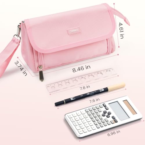 Sooez Super Large Pencil Case, Big Capacity Pencil Bag with 3 Compartments, Hold 200 pencils, Cute Pencil Pouch with Zipper, Portable Stationery Pen Bag, Aesthetic School Supplies For Girls, Pink - color: Pink