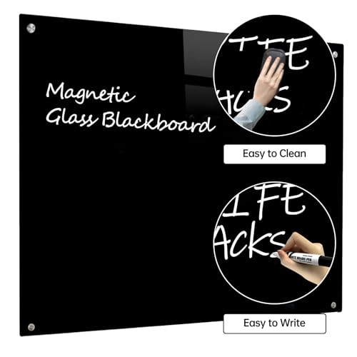 Magnetic Glass Dry Erase Board - Black Board 48 x 96 Inch Wall Mounted Glass Whiteboard, Large Frameless White Board for Wall Office, Home & School, Black - color: Black, size: 96"W x 48"H