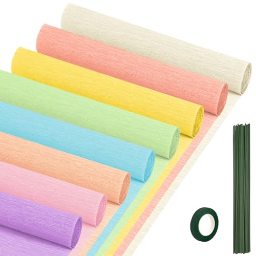 Crepe Paper Streamers 8 Rolls, 10 x 98Inch 8 Pastel Colors Crepe Paper Sheets for DIY Gift Colourful Paper Flower Wrapping Paper Crafts Birthday Wedding Holiday Party Decorations - color: Pastel