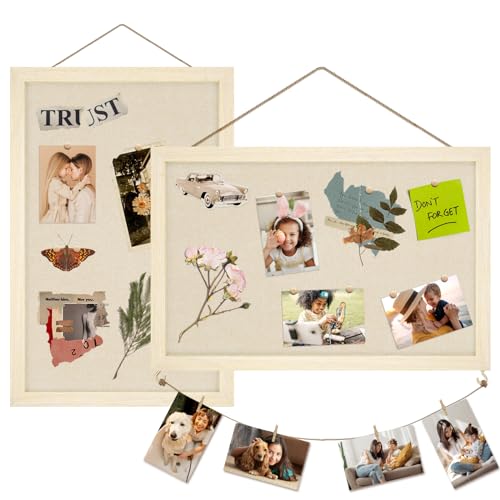 Egofine Cork Board Bulletin Board with Linen, 16x11 Wood Frame Pin Board Wall Decor, 2 Pack Cork Boards for Walls, Hanging Horizontal or Vertically for Office Home Decor School Kitchen, Natural Wood - color: Natural Wood