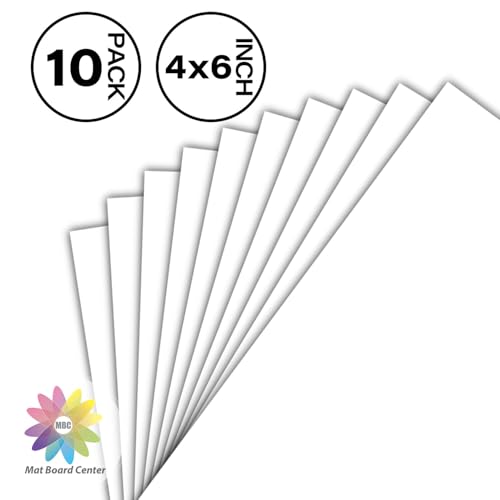 Mat Board Center, Pack of 10 4x6 White Uncut Mat Boards, Acid Free, 4-Ply Thickness, White Core, Great for Pictures, Photos, Framing Backing - size: 4x6