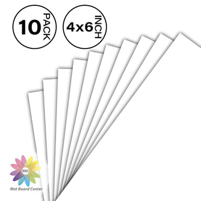 Mat Board Center, Pack of 10 4x6 White Uncut Mat Boards, Acid Free, 4-Ply Thickness, White Core, Great for Pictures, Photos, Framing Backing - size: 4x6