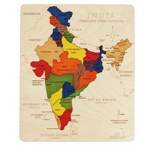 India MapWooden Jigsaw Puzzle for Kids | 22 Puzzle Pieces | Learning & Educational Toy Gift for Boys & Girls Ages 4 Years and Above - style: India Map