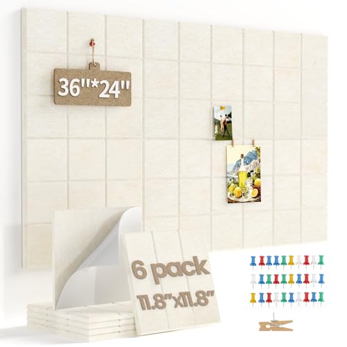 Large Felt Bulletin Board for Walls: 6-Pack Black Cork Board Alternative 11.8x11.8 Inch Peel and Stick Pin Board Wall Decor for Home Organization, Office Memo Board, Self-Adhesive Wall Tiles - color: Light Camel, size: 6 Pack