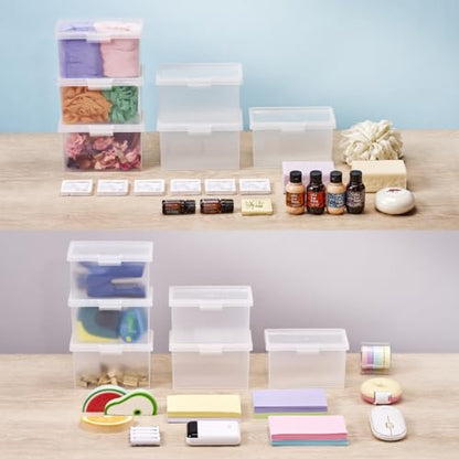 Bostitch Konnect Storage Containers with Lids, Office Organizer, Clear Plastic Box, Stackable for Index Cards, Labels, 1 Qt, 6 Pack - size: 6-Pack