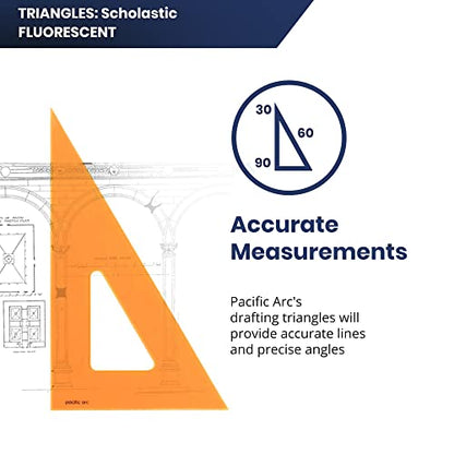 Pacific Arc's Scholastic Triangle - 14 inch - Fluorescent - 30/60 Angle - Polystyrene - Inking Edge - Technical Drawing Tools, Drafting, Architect and Engineering. - style: 14 inch, 30/60