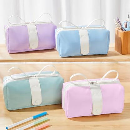 Sooez Big Capacity Pencil Case, Extra Large Pencil Pouch with Zipper Pocket, Wide Opening Pencil Bag, Portable Stationery Organizer, Cute Aesthetic School Office Supplies for Teens Girls, Purple - color: Purple