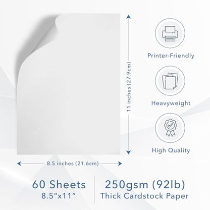 MOS White Cardstock Paper 8.5 x 11 Inch (60 Sheets) — Heavyweight Letter Size Card Stock for Crafting, Invitations, Menus, Business Use, Certificates, Printer Compatible - color: White, size: 8.5" x 11"