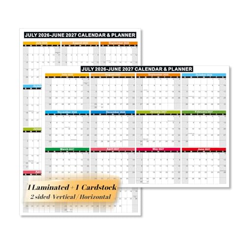 2026-2027 Academic Calendar 2-Pack (11x17"), Laminated + Cardstock, Reversible Vertical/Horizontal, July-June with Holidays for Office/Home/School - color: JUL~JUN- Laminated+Cardstock