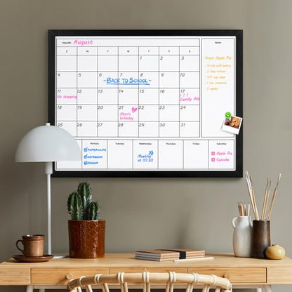 3-in-1 Dry Erase Calendar for Wall, 31.5x23.6 inches Magnetic Surface Monthly & Weekly Planner Whiteboard, Dry Erase Board with Black Wood Frame, Hanging White Board Calendar(YL+ZL-BK,6080) - color: Black, size: 31.5"W x 23.6"H