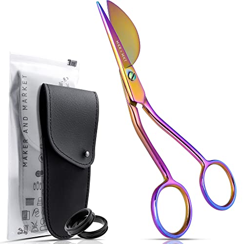 Applique Pelican Duckbill Blade 5.8 Inch - Double Bent Curved Offset Handle Scissors with Pouch Sleeve for Embroidery, Fabric, Thread, Knitting, Sewing, Arts & Craft (Rainbow) - style: Bent Rainbow