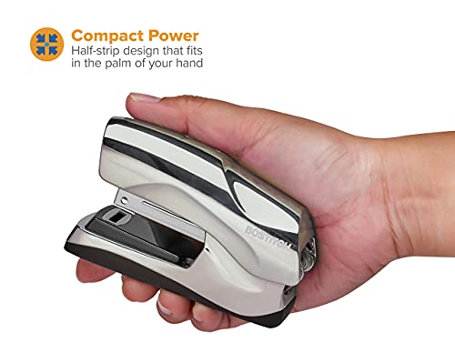 Bostitch Office Heavy Duty Stapler, 40 Sheet Capacity, No Jam, Half Strip, Fits into the Palm of Your Hand, For Classroom, Office or Desk, Chrome - color: Chrome, style: Compact
