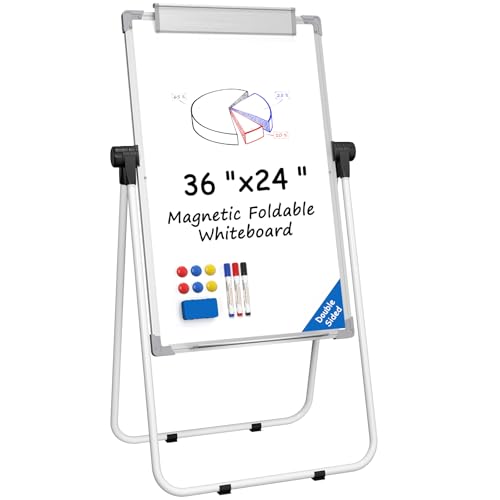 MaxGear Easel Whiteboard with Stand, 36" x 24" Double-Sided Dry Erase Board Flip Chart, Height Adjustable,Foldable, Portable for Home Office Classroom Teaching - size: 24"W x 36"H, style: Silver Frame