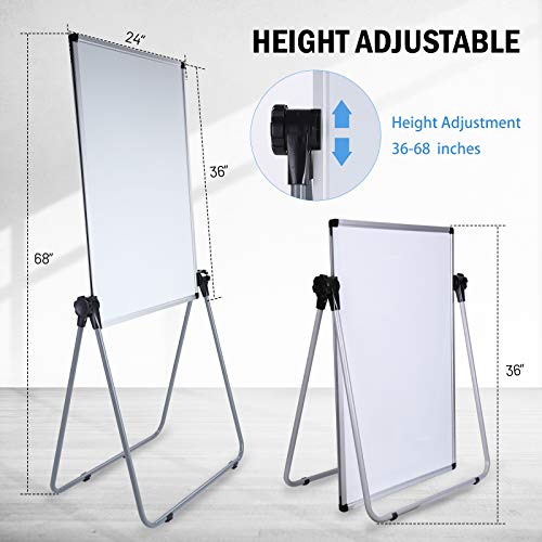 Stand White Board, Double Sided Magnetic Dry Erase Board Height Adjustable Whiteboard with Sturdy Aluminum Frame for Home Office Classroom, 36 x 24 Inch - size: 24"W x 36"H