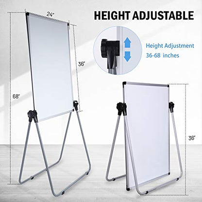 Stand White Board, Double Sided Magnetic Dry Erase Board Height Adjustable Whiteboard with Sturdy Aluminum Frame for Home Office Classroom, 36 x 24 Inch - size: 24"W x 36"H