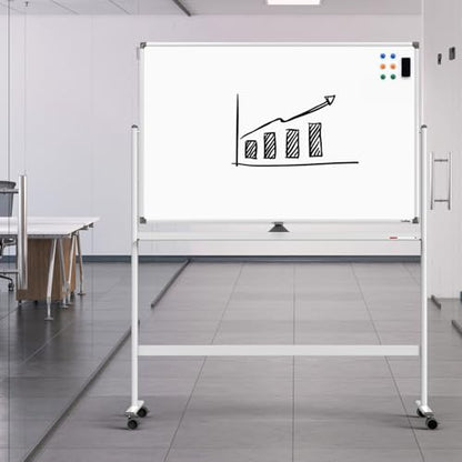 Dry Erase Whiteboard Easel on Wheels - TANKEE 48" x 32" Large Double Sided Mobile Whiteboard, Reversible Magnetic Rolling White Board for Home Office Classroom, Flip Chart Holders and Paper Pad - color: White, size: 48"x32"