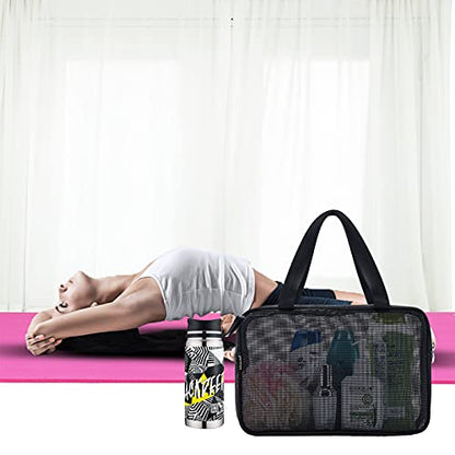 Moyad Mesh Shower Caddy Portable Toiletry Tote Gym Bag for College Dorm Bathroom (Black Large) - size: Medium