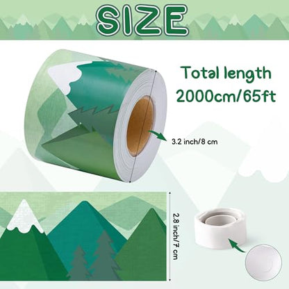 BeYumi Moving Mountains Border Trim - 65ft Back to School Green Moving Mountains Straight Rolled Border Trim Woods Pine Trees Bulletin Board Borders Classroom Office Chalkboard Decor Party Decoration - style: Green Mountain