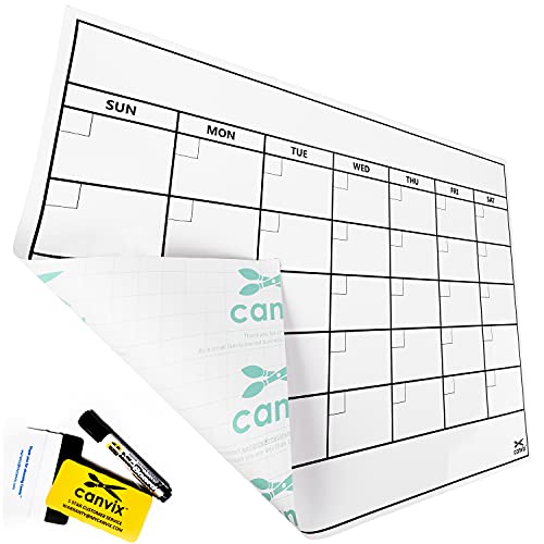 Dry Erase Whiteboard Wall Calendar Decal Sticker – 36 x 24 Inch Large Self-Adhesive, Removable, Residue Free Contact Paper for Home and Office – Marker & Eraser Included - size: 24 x 36 inch, style: Calendar
