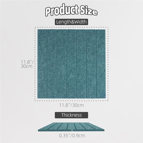 Cork Board Alternative Felt Bulletin Board Tiles-Modular Slat Paneling, Display, Noise Reduction, Safely Removable, Home & Office, 47" x 35", 12-Pack(Peacock Blue) - color: Peacock Blue
