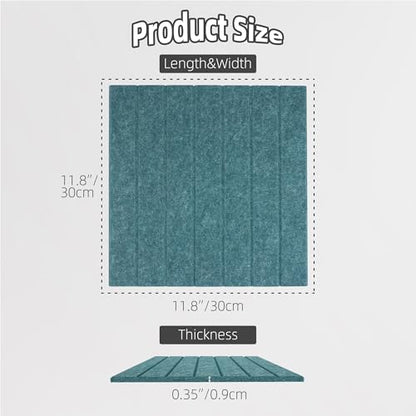 Cork Board Alternative Felt Bulletin Board Tiles-Modular Slat Paneling, Display, Noise Reduction, Safely Removable, Home & Office, 47" x 35", 12-Pack(Peacock Blue) - color: Peacock Blue