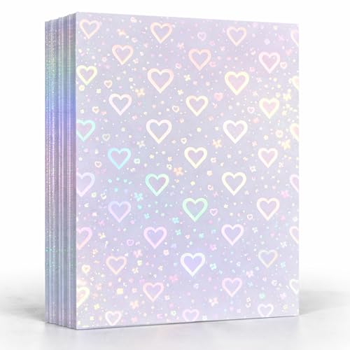 Bleidruck 25 Sheets 8.25x11.7 Inches Hearts Holographic Premium Cold Laminated Film Glitter Holographic Overlay Laminating Self Adhesive Film - style: Hearts