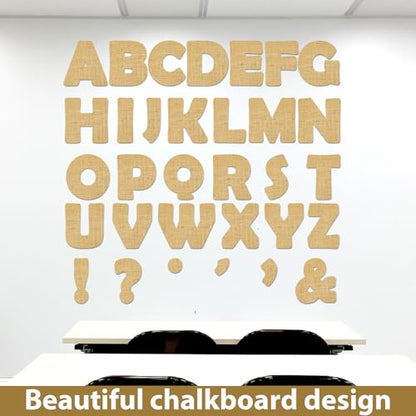 Qyeahkj 150 PCS Large 6" Font Bulletin Board Letters and Punctuation Cutouts Combo Set Burlap Border Letters Decoration Classroom Alphabet Poster for Bulletin Board Display Home School Wall Decor - style: Burlap