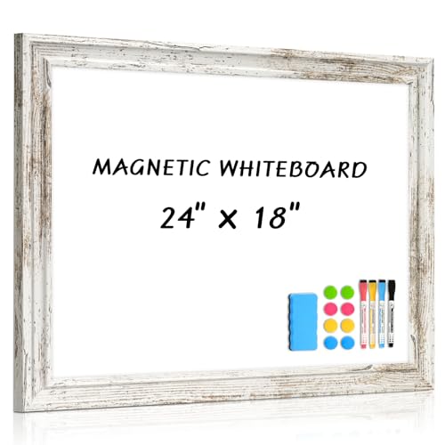 White Board for Wall, 24'' x 18'' Magnetic Dry Erase Board, Decorative Whiteboard with Vintage Wooden Frame, Hanging Writing Board for Home Office School Dorm - color: Rustic, size: 24"W x 18"H