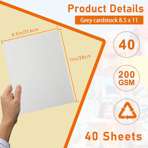 Guakicae 40 Sheets Grey Cardstock 8.5 x 11 Certificate Paper, 75lb Heavyweight Scrapbooking Paper Card Stock for Wedding Invitations, School Crafting, Memus, Business Cards, Graduations - color: Grey, size: 40 Sheets