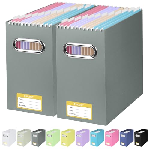 BALEINE File Organizer Box, Cardboard File Folder Organizer with Handle for Letter Size, Portable Collapsible Hanging Filing Box for Home Office Document Storage (2 Pack, Grey) - color: Grey, style: 2PK (Slim)