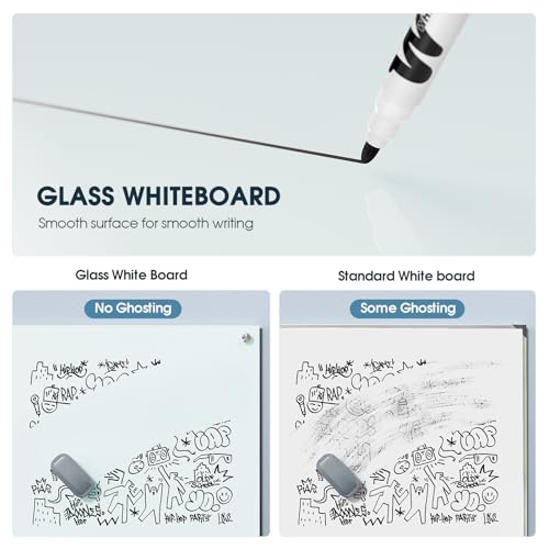 MaxGear Glass Whiteboard Tempered Magnetic Dry Erase Board 48x36 Inch | Magnetic Steel,Frameless Design,Smooth Writing,Ghost Free,Wall Mounted,Accessory Kits,Office Classroom Conference Room Use - color: White, size: 48"W x 36"H