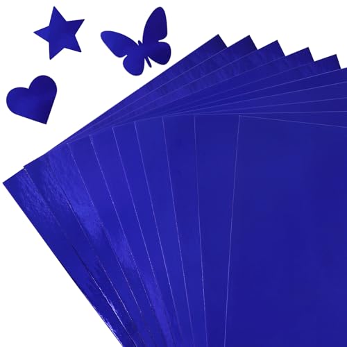 30 Sheets Metallic Blue Cardstock Paper - A4 Size (250gsm), Mirror Finish Gold Foil Board for Crafting, Invitations, and Decorations - Die Cut and Plotter Compatible - color: Blue