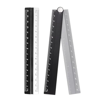 HARFINGTON Folding and Straight Ruler Kit 30/15cm Metric Aluminum Alloy Plastic Protractor Foldable Angle Ruler for Home Classroom Office, Black-Silver - color: Black-Silver
