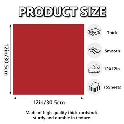 15 Sheets Red Cardstock 12"x12",250gsm/90lb Heavyweight Cardstock Paper, Thick and Smooth Card Stock Perfect for Card Making, Scrapbooking and Crafts - color: Red