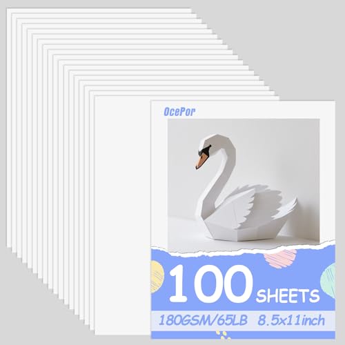 OcePor 100 Sheets White Cardstock 8.5” x 11”, 65lb/180gsm White Card Stock, Thick Card Stock Paper, Heavy Cardstock Paper for Printer, Resume, Scrapbooks, Art, Crafts, Business Cards - color: White-100Sheets, size: 8.5x11
