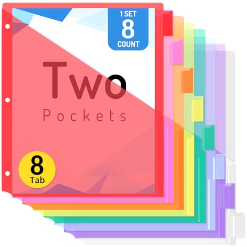 Forvencer 8 Count Dividers with Two Pockets, 8 tabs Binder Dividers for 3 Ring Binder Organizer, Multicolor, 1 Set - color: Red, size: 1 Set