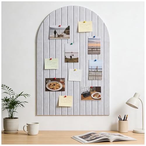 Arched Felt Bulletin Board (Light Camel), 35"x24" Large Wall Decor, 6 Pcs Self-Adhesive Tiles with Push Pins, Felt Cork Board Alternative for Home Office Classroom Decor - color: Light Camel