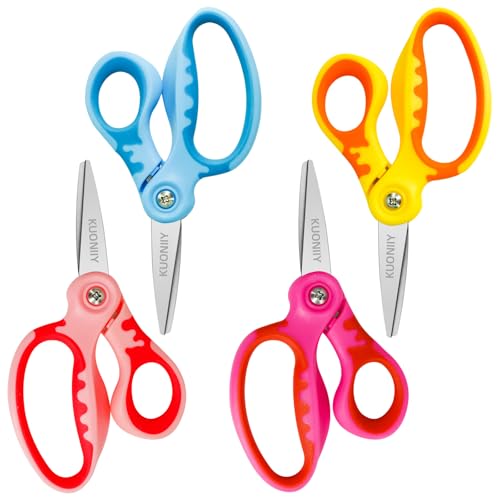 Left Kids Scissors,KUONIIY 5" Left Handed Kids Scissors,Safety For School Or Crafting, Assorted Color,4 Pack
