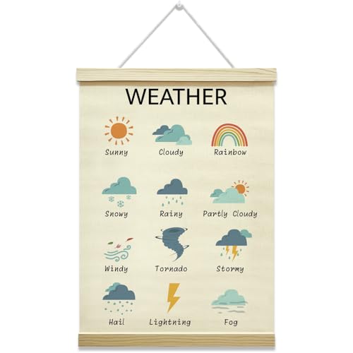 Weather Poster Hanger Frame, Weather Educational Wall Hanging Decor, Canvas Poster with Wood Frame, Home Nursery Preschool Playroom Wall Decor, 12x16 Inches -34 - color: Weather