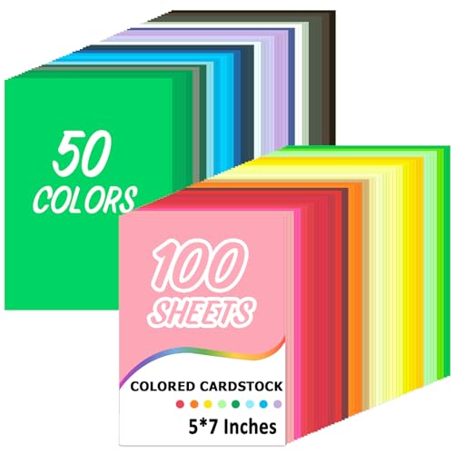100 Sheets Colored Cardstock Printer Paper 5×7In, 50 Assorted Colors Card Stock for Printing, 180gsm/65lb Cardstock Paper for Diy, Halloween or Party Decorations - size: 5×7inch