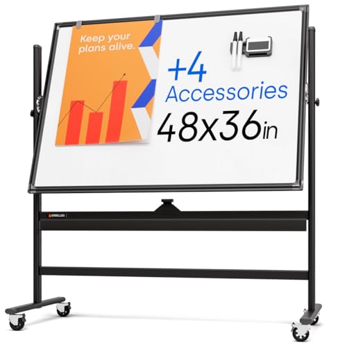 Rolling Dry Erase Board 48 x 36 - Large Portable Magnetic Whiteboard with Stand - Double Sided Easel Style Whiteboard with Wheels - Mobile Standing White Board for Office, Classroom & Home - color: Jet Black, size: 48x36