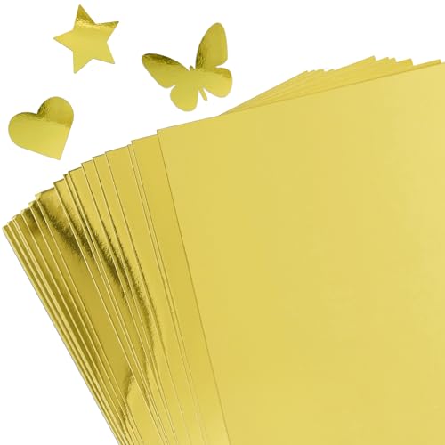30 Sheets Metallic Gold Cardstock Paper - A4 Size (250gsm), Mirror Finish Gold Foil Board for Crafting, Invitations, and Decorations - Die Cut and Plotter Compatible - color: Gold