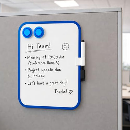 6“ X 8”Small Dry Erase Board with Erasable Markers and 2 Magnets (Blue) | ABS frame, magnetic board—smooth surface;easy to write on and erase—white board small for fridge, school lockers, and offices - color: Blue