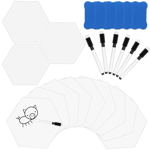 18 Pack Hexagon Dry Erase Boards Bulk Double Sided Blank White Lap Boards with 18 Black Dry Erase Markers 6 Erasers Double Sided White Boards for Students Teacher Classroom DIY Craft Supplies - color: Hexagon