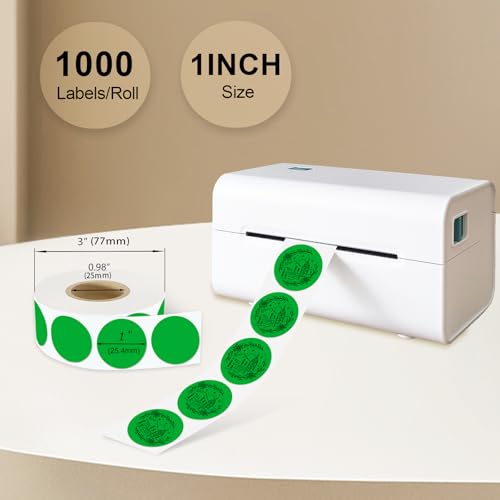 1 Inch Round Thermal Sticker Labels,Color Dot Stickers,Label Stickers,Waterproof,Oil Proof,for Thermal Printers,DIY,Office,Retail,Home and Warehouse Organization(Green,1000 Pcs) - color: Green