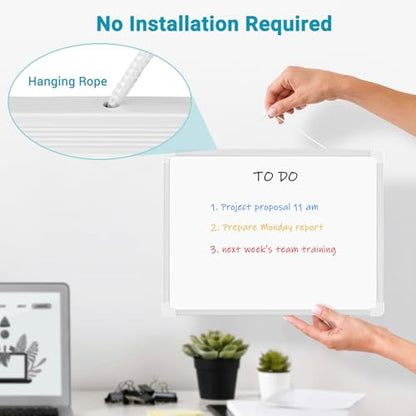 Double-Sided Magnetic Small White Board, 16" x 12" | Dry Erase Board Whiteboard for Wall Hanging White Board Dry Erase for College Dorm Room, School, Home, Office - color: White