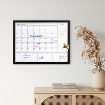 3-in-1 Dry Erase Calendar for Wall, 23.6x17.7 inches Magnetic Surface Monthly & Weekly Planner Whiteboard, Dry Erase Board with Black Wood Frame, Hanging White Board Calendar(YL+ZL-BK,4560) - color: Black, size: 23.6"W x 17.7"H