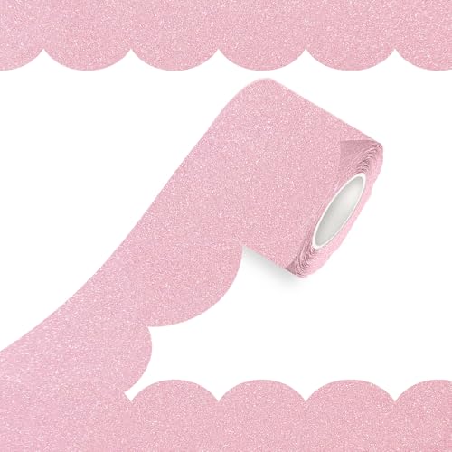70Ft Shine Scalloped Bulletin Board Border- Pink Bulletin Board Border, Shiny Pink Trim Decorative Roll for Classroom, School, Office, Home - color: Shiny Pink, size: 70 FT