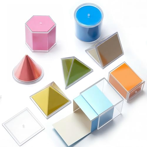 Faccito Geometric Solids 3D Shapes & 2D Folding Nets Folding Shapes Early Math Multicolored Blocks Manipulatives and Geometry Set for Classroom Homeschool Math Teacher Supplies (8 Styles) - style: 8 Styles